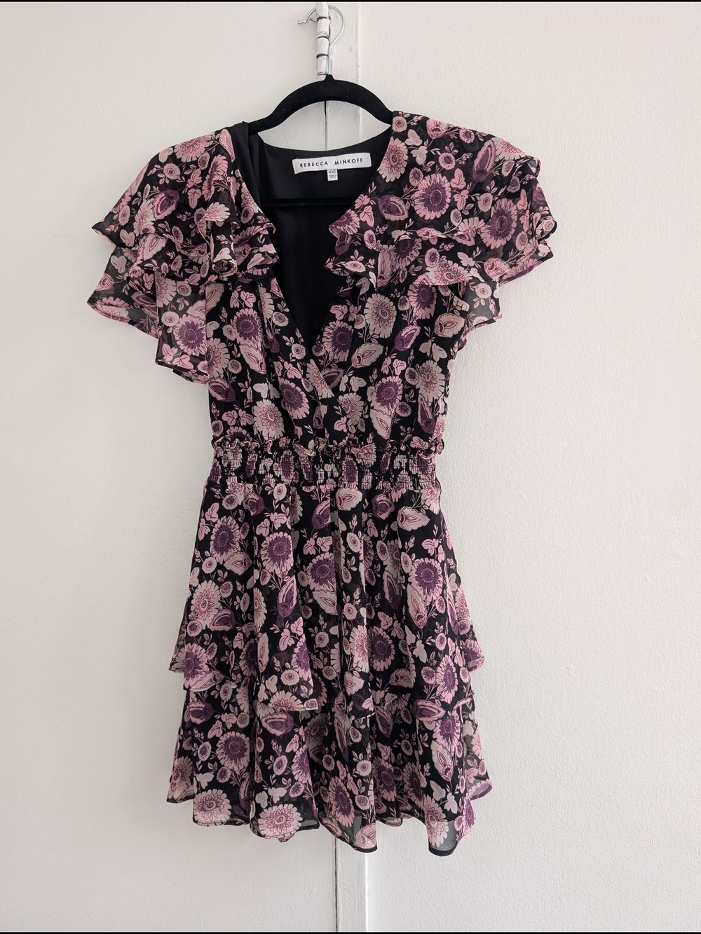 Rebecca Minkoff Black Dress with Pink Floral Ruffle Details